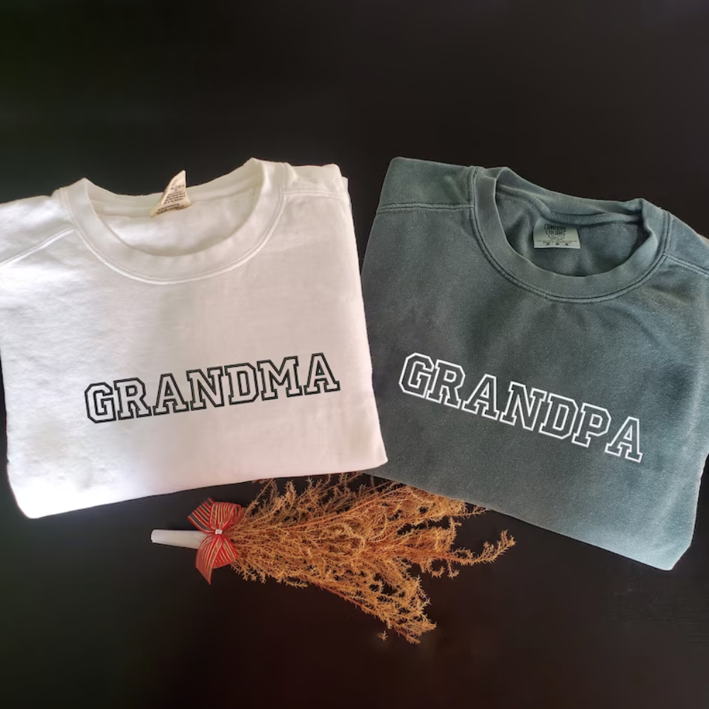 Custom Grandma With Grandkid On Chest And Sleeve - Gift For Dad, Grandfather - Embroidered Sweatshirt