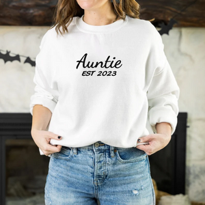 Custom Date Auntie With Kid On Chest And Sleeve - Gift For Aunt - Embroidered Sweatshirt