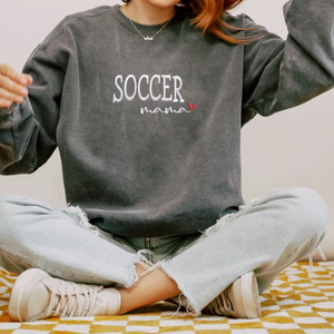 Custom Soccer Mama With Number On Chest And Sleeve - Gift For Mom, Grandma - Embroidered Sweatshirt