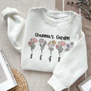 Custom Birth Month Flower's Garden On Chest - Gift For Mother, Grandmother - Embroidered Sweatshirt