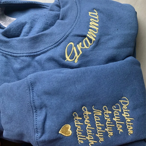 Custom Gigi With Kid Basic On Neckline And Sleeve - Gift For Mom, Grandmother - Embroidered Sweatshirt