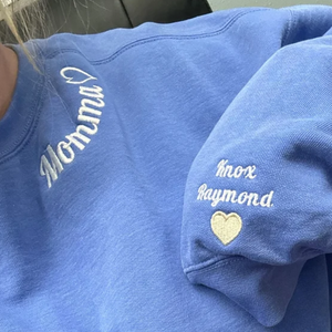Custom Meme With Kid On Neckline And Sleeve - Gift For Mom, Grandmother - Embroidered Sweatshirt
