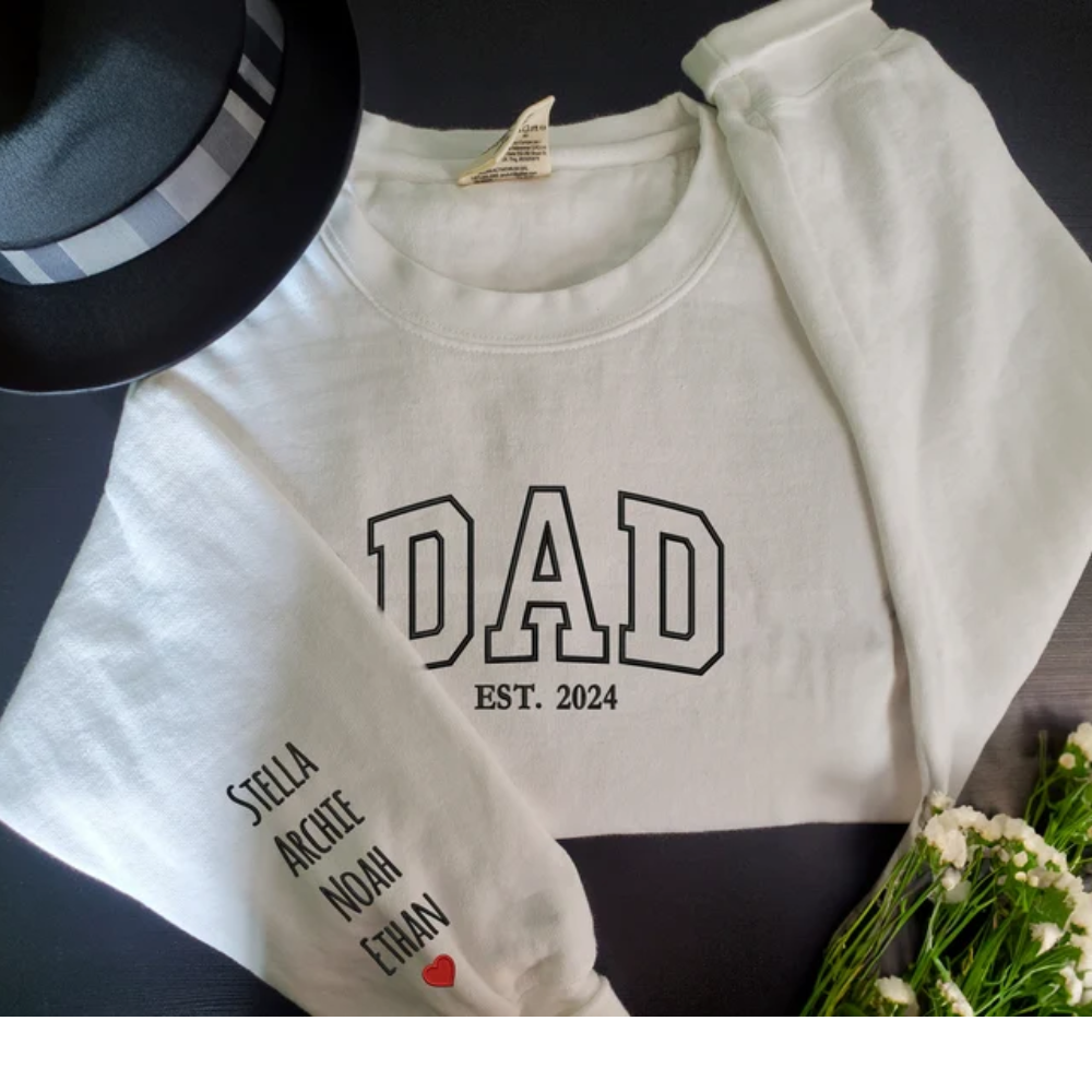 Custom Dad With Kid On Chest And Sleeve - Gift For Dad, Grandfather - Embroidered Sweatshirt