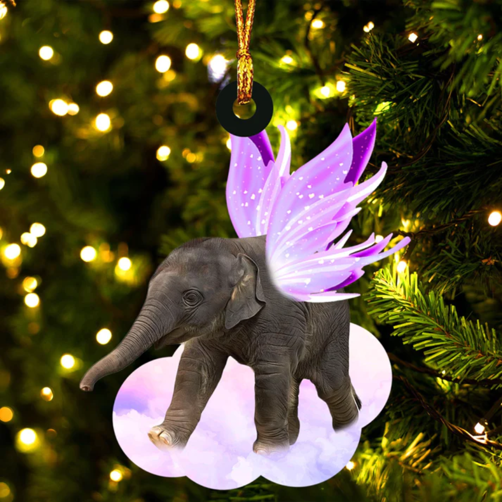 Elephant And Wings Ornament - Gift For Elephant Lover