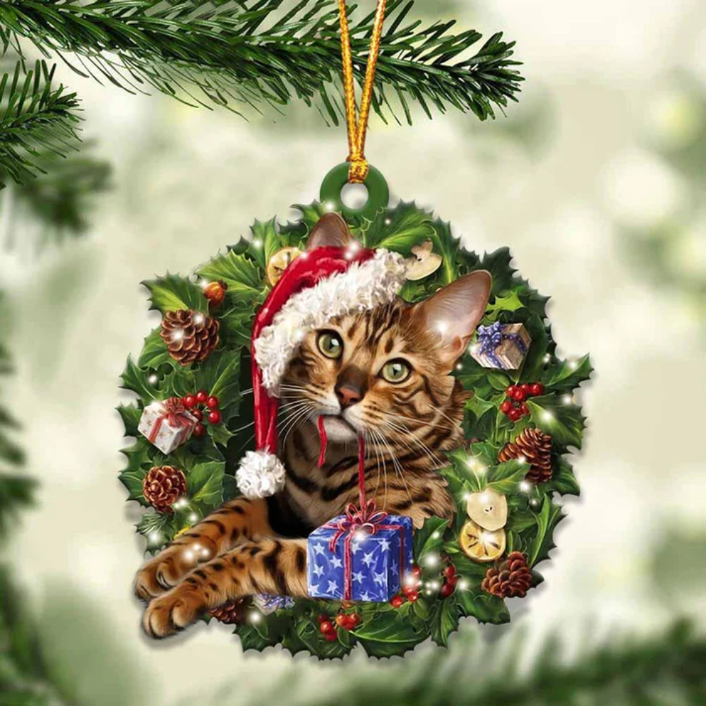 Bengal Cat And Christmas Ornament - Gift For Cat Lover