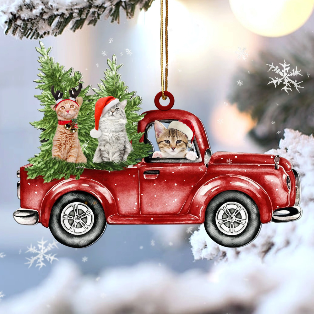 Cat Red Car Christmas Ornament - Gift For Cat Lover