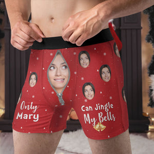 Custom Photo Only Wife Can Jingle My Bells - Gift For Boyfriend, Husband, Anniversary - Funny Personalized Custom Boxer Briefs, Men's Boxers