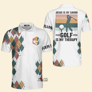 FamilyStore Jesus Is My Savior Golf Is My Therapy Men Golf - Personalized Polo Shirt