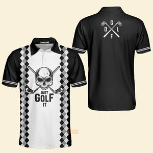 FamilyStore Black And White Argyle Pattern Just Golf It Skull Golf - Men Polo