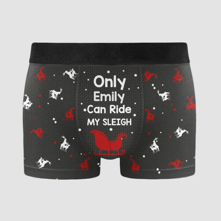 Ride My Sleigh Funny Christmas - Gift For Couples - Personalized Men's Boxer
