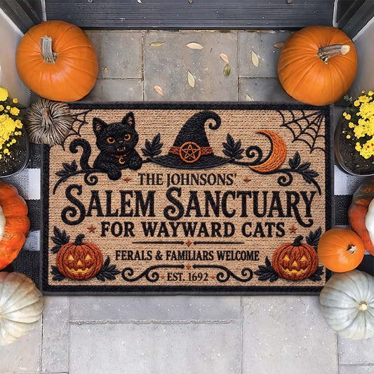 salem sanctuary for wayward cats ferals and familiars welcome personalized doormat 1