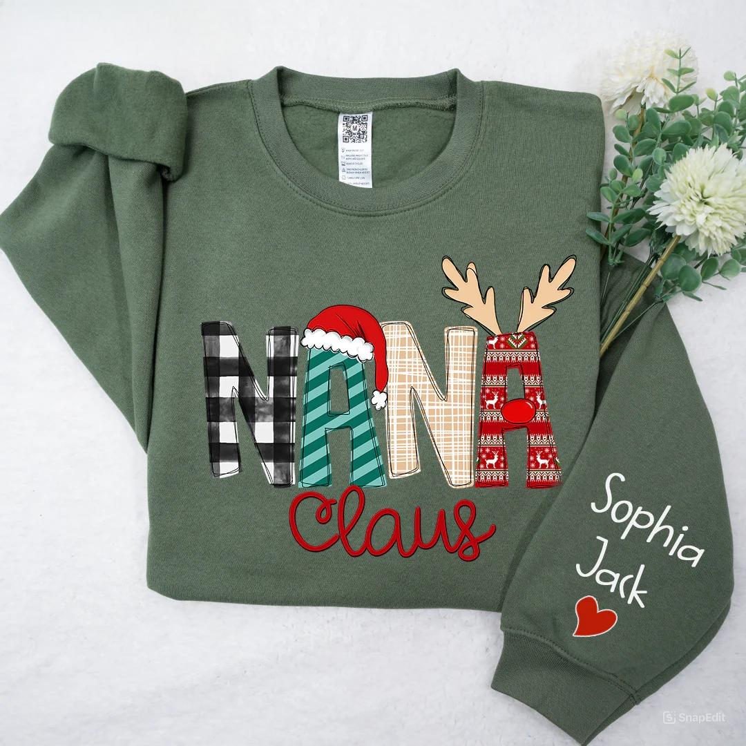 Custom Family Name Nana Claus - Personalized Sweatshirt - Best Christmas Gift For Grandma, Mom, Family Member - NH96