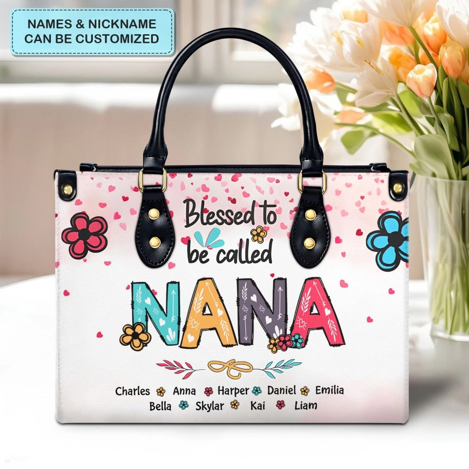 Blessed To Be Called Grandma - Personalized Leather Handbag - Birthday, Grandparents' Day Gift For Grandma, Nana, Gigi, Glamma | PT