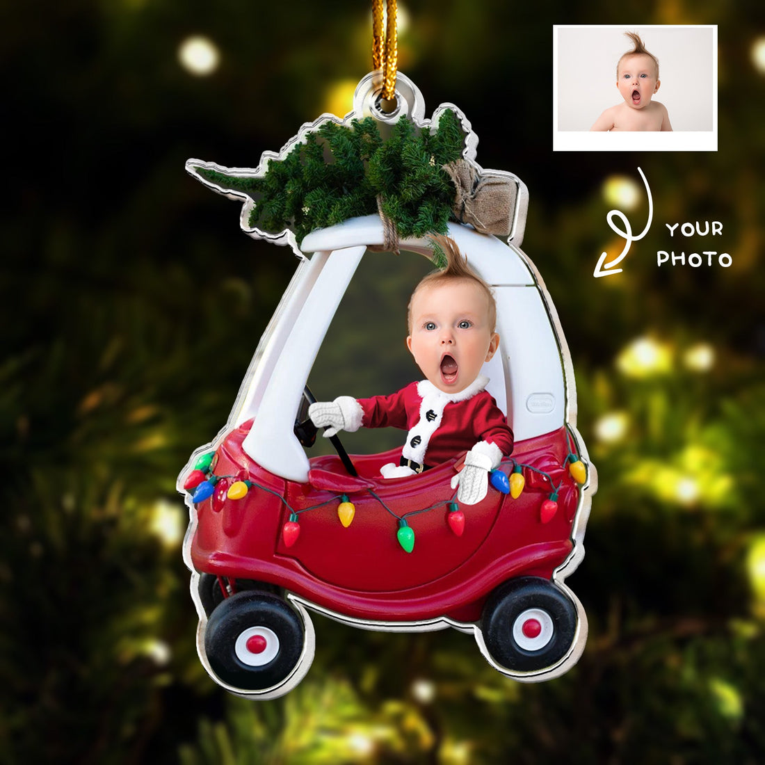 Custom Photo Baby Cute In Car - Gift For Family - Personalized Acrylic Ornament