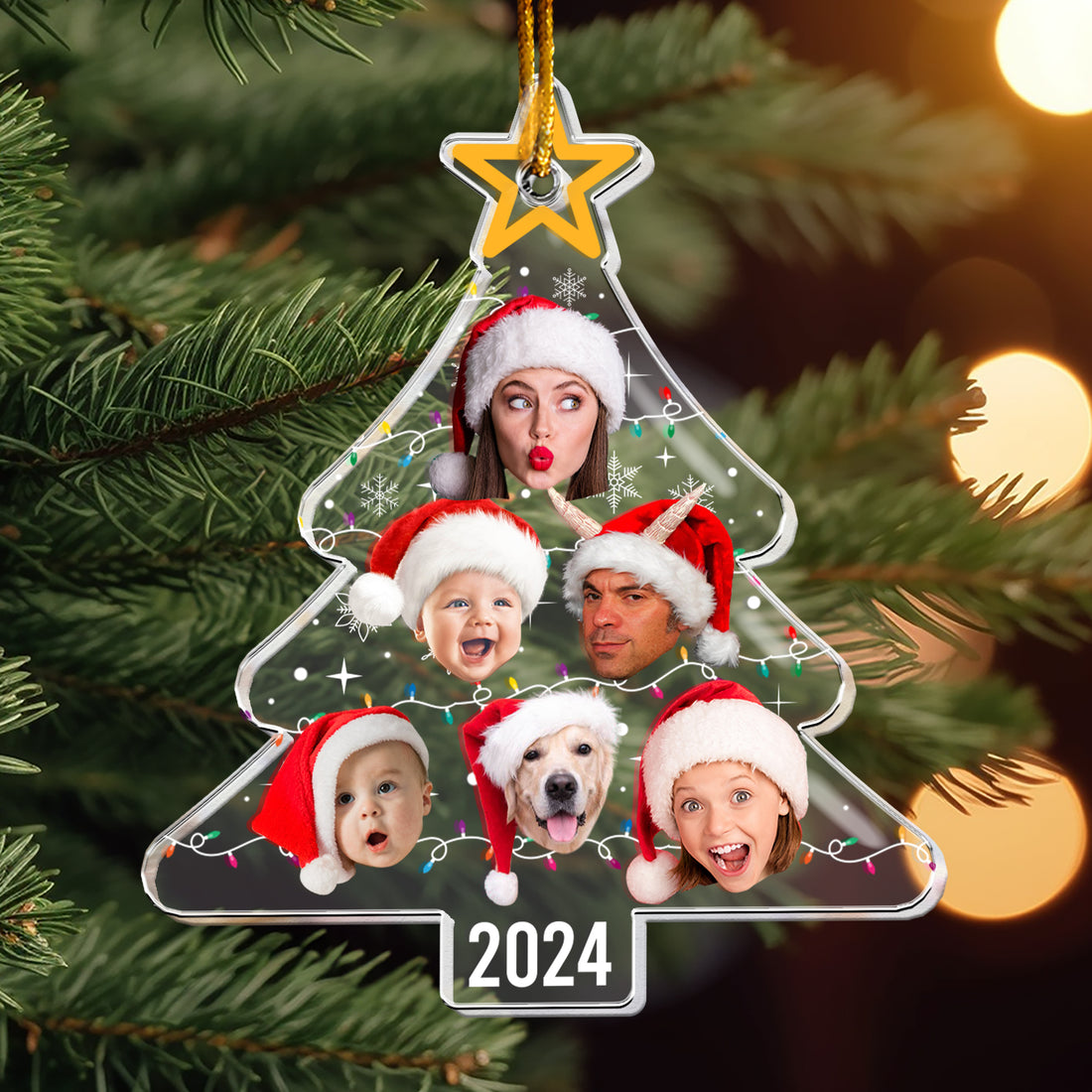 Custom Face Christmas Tree With Led Light Funny Family - Gift For Family - Personalized Acrylic Photo Ornament