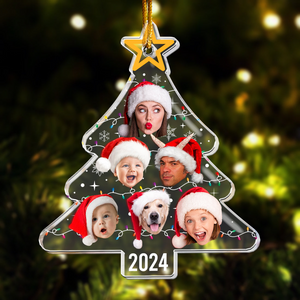 Custom Face Christmas Tree With Led Light Funny Family - Gift For Family - Personalized Acrylic Photo Ornament