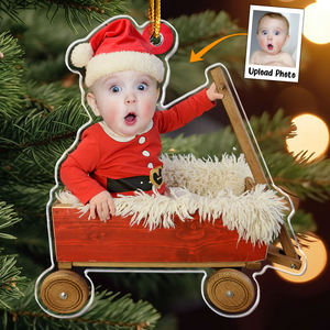 Custom Face Baby Face Red Wagon - Gift For Family - Personalized Acrylic Photo Ornament NA94