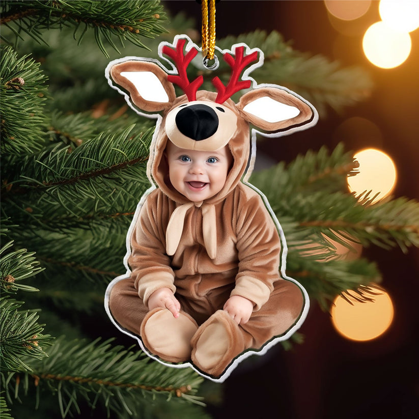 Custom Photo Little Reindeer Baby  - Gift For Family - Personalized Acrylic Ornament NA94