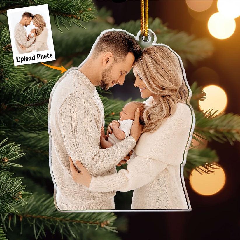 Custom Photo Our First Baby In The Family - Gift For Family - Personalized Acrylic Ornament NA94