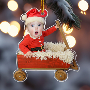 Custom Face Baby Face Red Wagon - Gift For Family - Personalized Acrylic Photo Ornament NA94