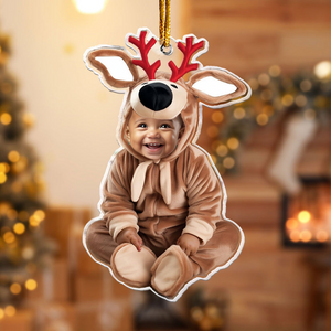 Custom Photo Little Reindeer Baby  - Gift For Family - Personalized Acrylic Ornament NA94