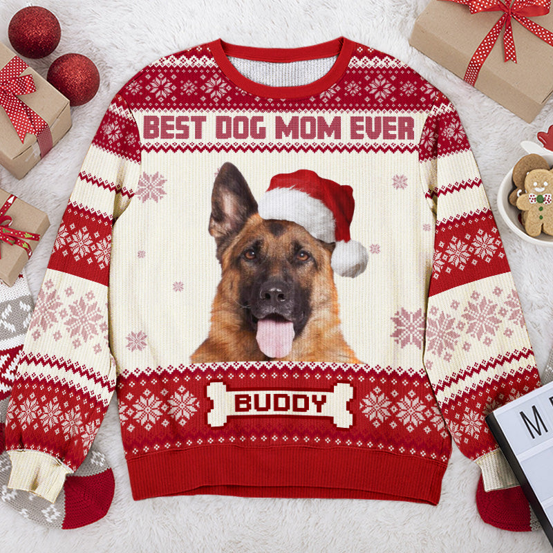 Custom Photo World's Best Dog Mom - Personalized Ugly Sweater - Gift For Dog Lover, Dog Mom, Dog Dad - NH96