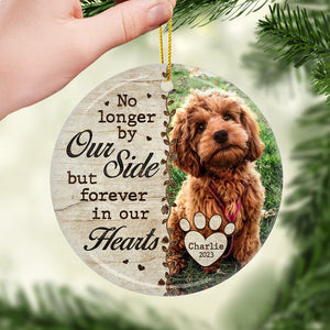 Custom Photo No Longer By Our Side - Personalized Ceramic Ornament - Christmas Gift, Sympathy Gift For Pet Owners, Pet Lovers - NH96