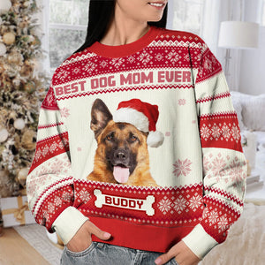 Custom Photo World's Best Dog Mom - Personalized Ugly Sweater - Gift For Dog Lover, Dog Mom, Dog Dad - NH96