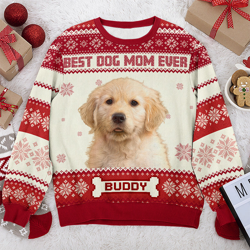 Custom Photo Full Time Dog Mama - Personalized Ugly Sweater - Gift For Dog Lover, Dog Mom, Dog Dad - NH96