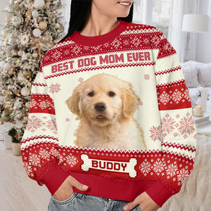 Custom Photo Full Time Dog Mama - Personalized Ugly Sweater - Gift For Dog Lover, Dog Mom, Dog Dad - NH96