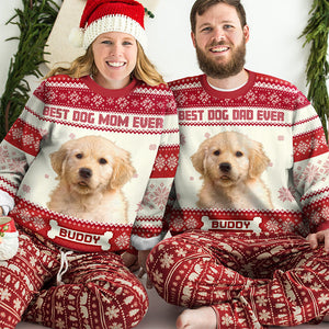 Custom Photo Full Time Dog Mama - Personalized Ugly Sweater - Gift For Dog Lover, Dog Mom, Dog Dad - NH96