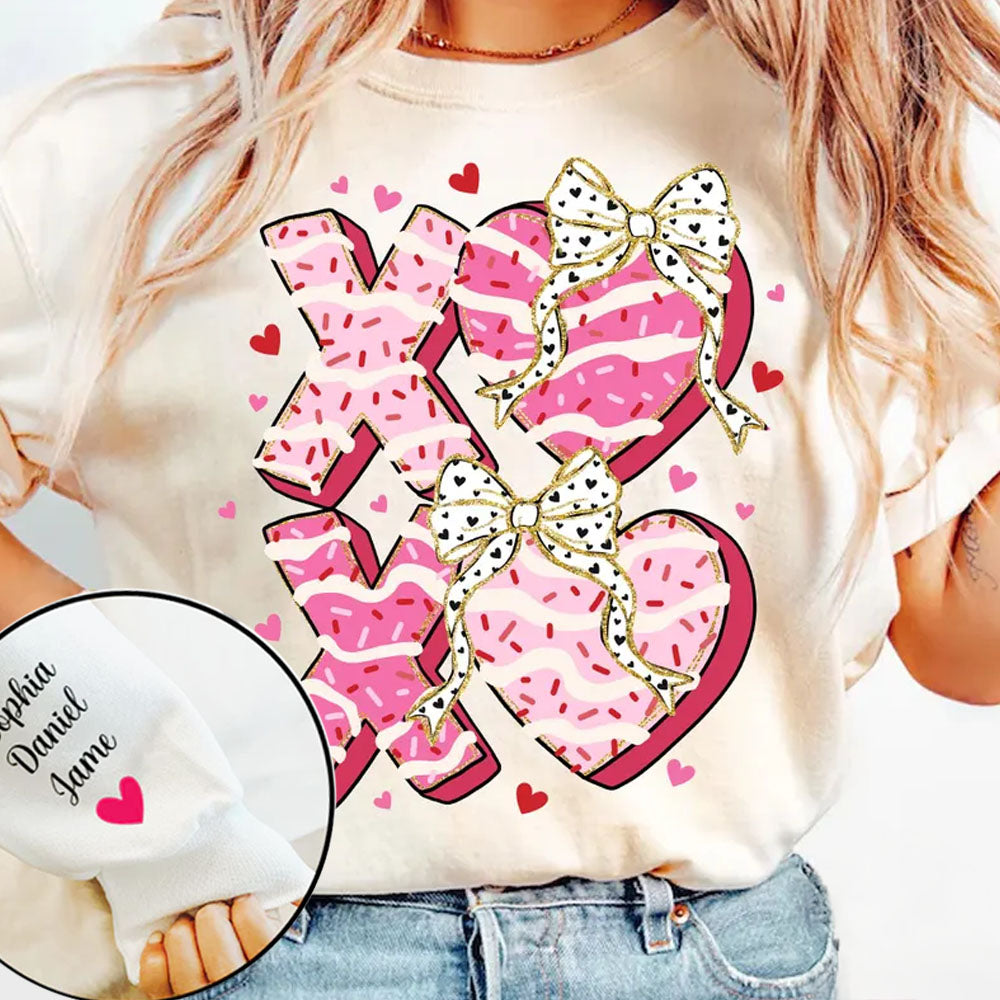 XOXO Pink Cakes Coquette Heart Cake - Custom Sleeve Sweater, Hoodie, Tshirt - Valentine Gift for Girlfriend