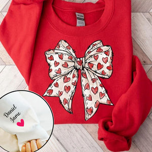 Coquette Valentine's Day Heart Bow - Custom Sleeve Sweater, Hoodie, Tshirt - Valentine Gift for Her