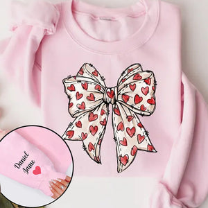 Coquette Valentine's Day Heart Bow - Custom Sleeve Sweater, Hoodie, Tshirt - Valentine Gift for Her