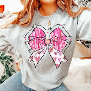 Valentine Bow Coquette You Are Loved Hearts - Custom Sleeve Sweater, Hoodie, Tshirt - Valentine Gift for Girlfriend