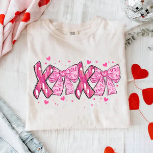 XOXO Heart Bows Pink Coquette Brushstroke - Custom Sleeve Sweater, Hoodie, Tshirt - Valentine Gift for Girlfriend