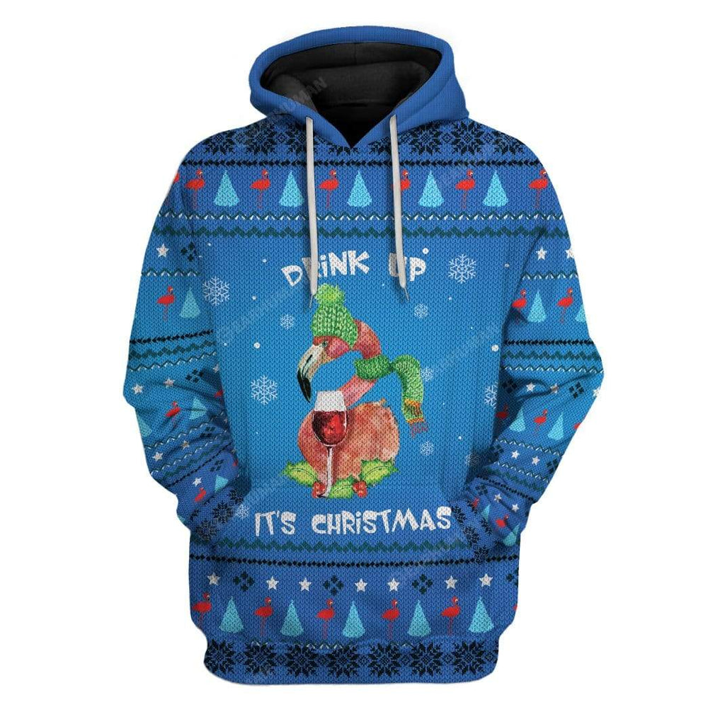 Ugly Christmas Drinking Flamingo Hoodie