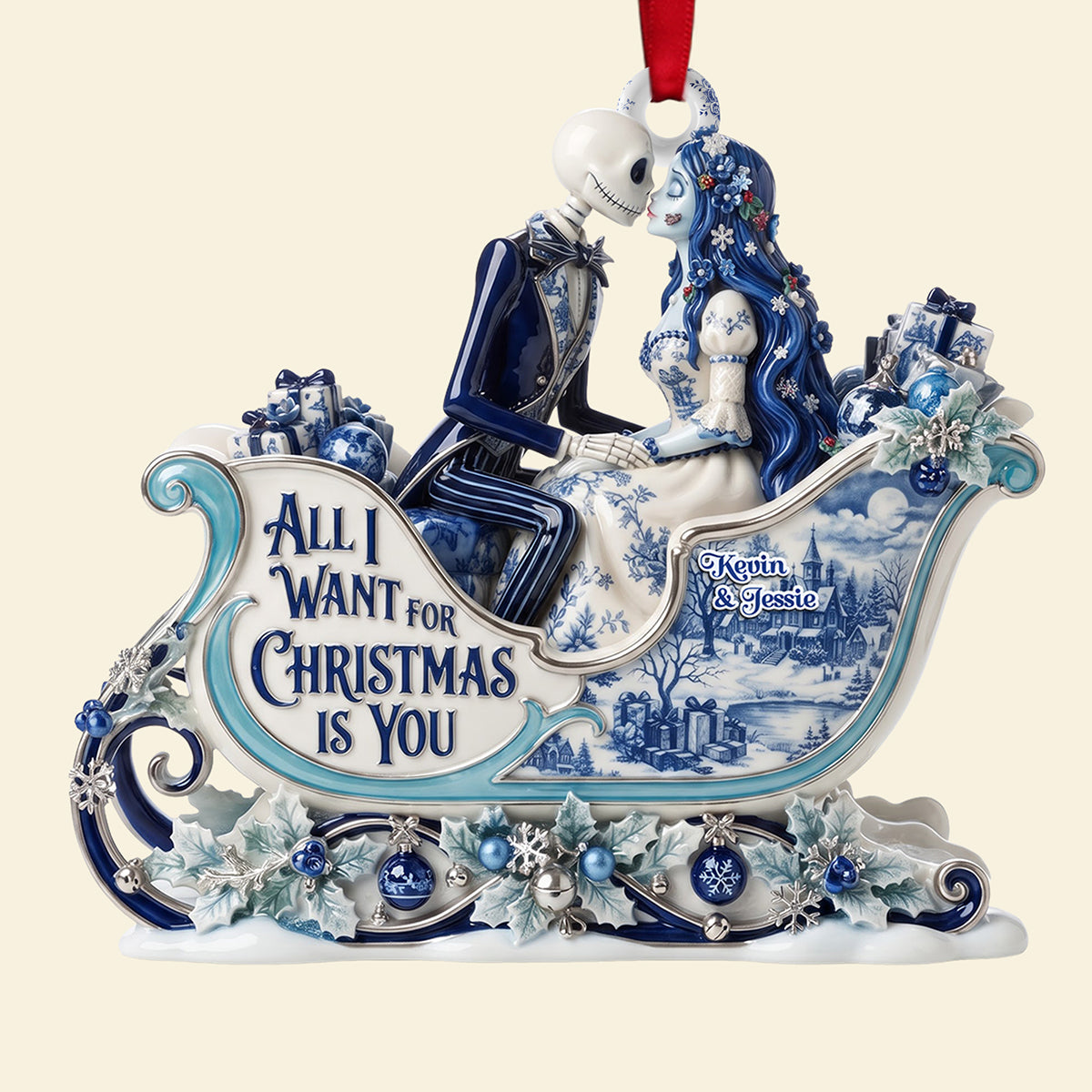 Nibc Spooky All I Want For Christmas Is You Toile De Jouy Christmas Gift For Couple - Personalized Acrylic Ornament LA02