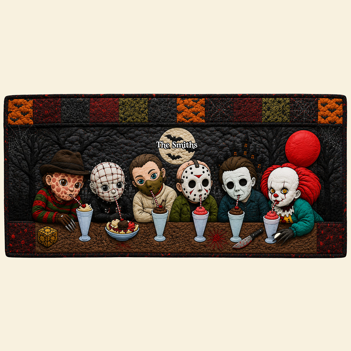 VD01. Cute Horror Characters Halloween Gift For Horror Fans- Personalized Quilt Table Runner
