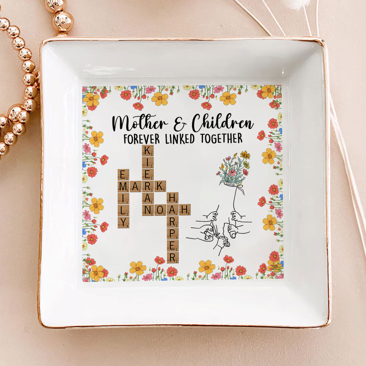 Mother And Child Forever Linked Together - Personalized Jewelry Dish - Gift For Grandma, Mom, Girlfriend, Wife NH96