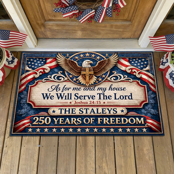 USA 250 Years We Will Serve The Lord - Personalized Doormat - Gift For Patriots