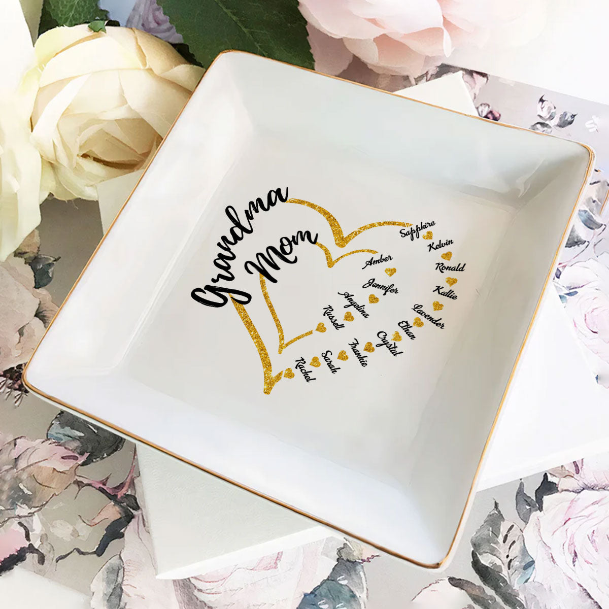 Love Grandma Mom - Personalized Jewelry Dish - Gift For Grandma, Mom, Girlfriend, Wife, Bestie, Sister - NH96