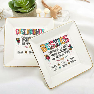 Sisters Forever Never Apart Maybe In Distance But Never At Heart - Personalized Jewelry Dish - Gift For Bestie, Sister NH96