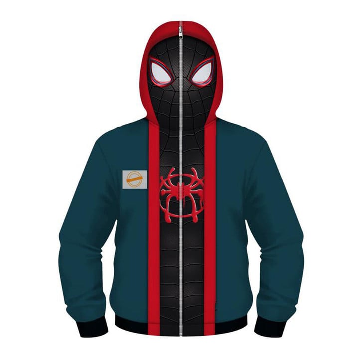 Miles Morales Into The Spider-Verse Green Red 3D Kid Hoodie