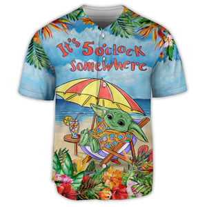 SW Baby Yoda In The Beach It’s 5 O’clock Somewhere Print - Baseball Jersey - Family Store