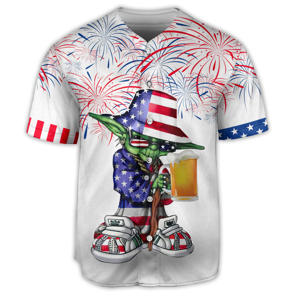 Independence Day SW Yoda With Beer - Baseball Jersey - Family Store