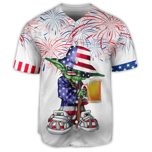 Independence Day SW Yoda With Beer - Baseball Jersey - Family Store