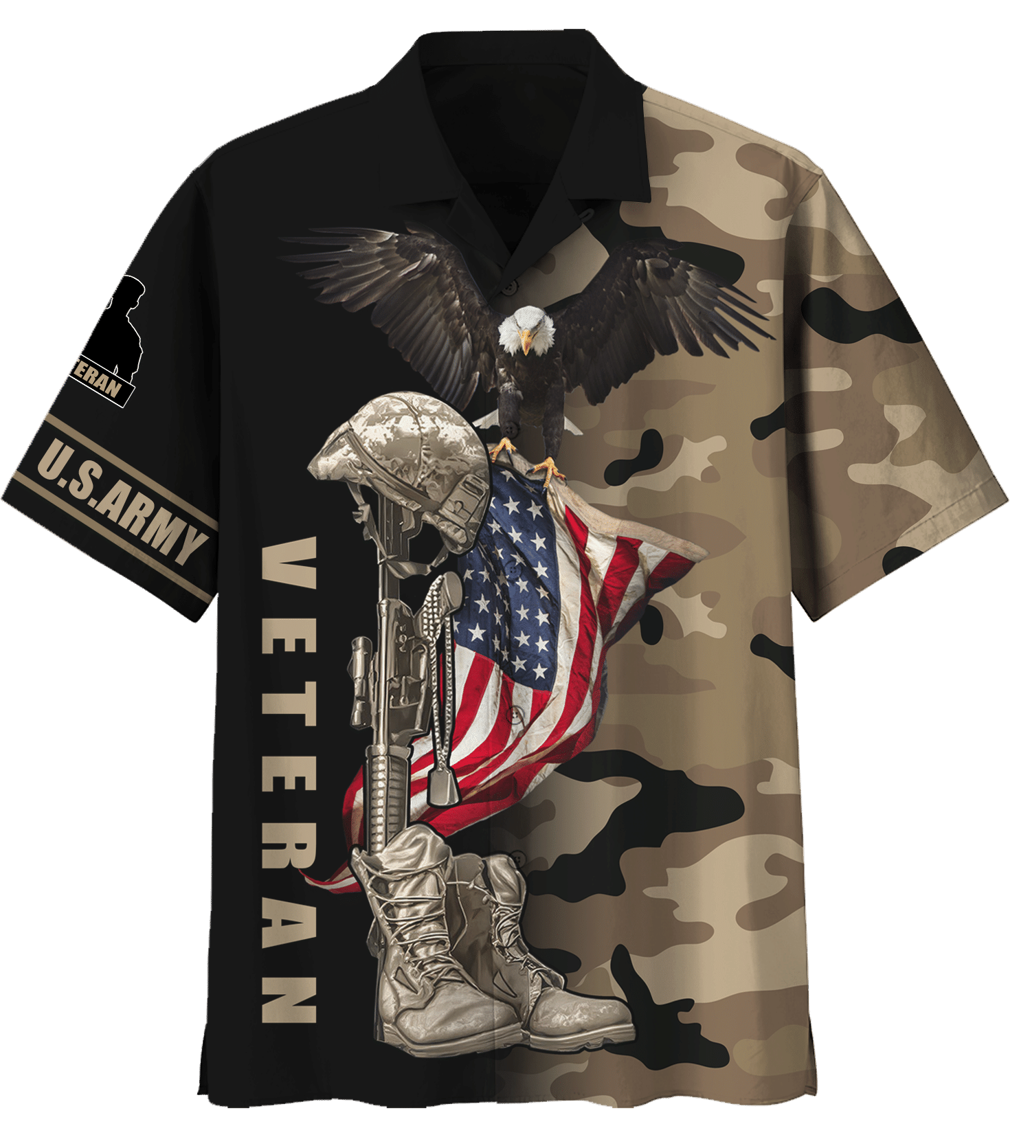 US.Army Eagle US Flag Camo Hawaiian Shirt, Gift For Veterans