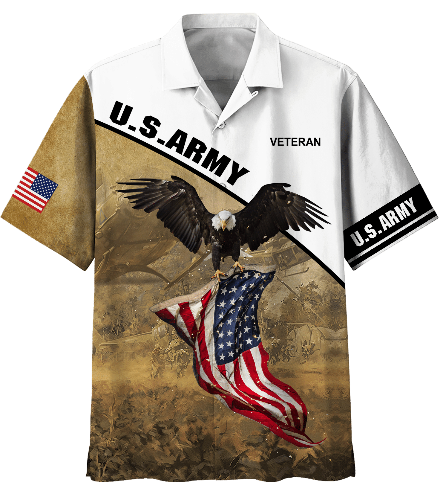 US Army Eagle American Flag Veteran Days Hawaiian Shirt