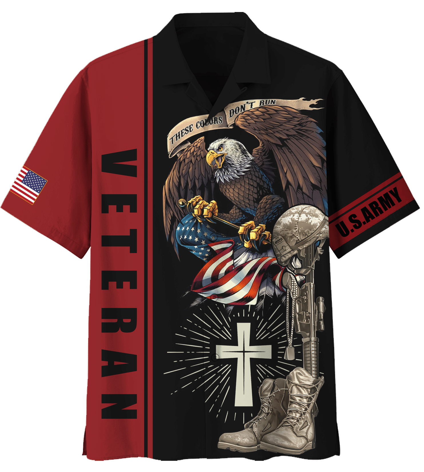 US Army These Color Don't Run Eagle American Flag Veteran Days Hawaiian Shirt